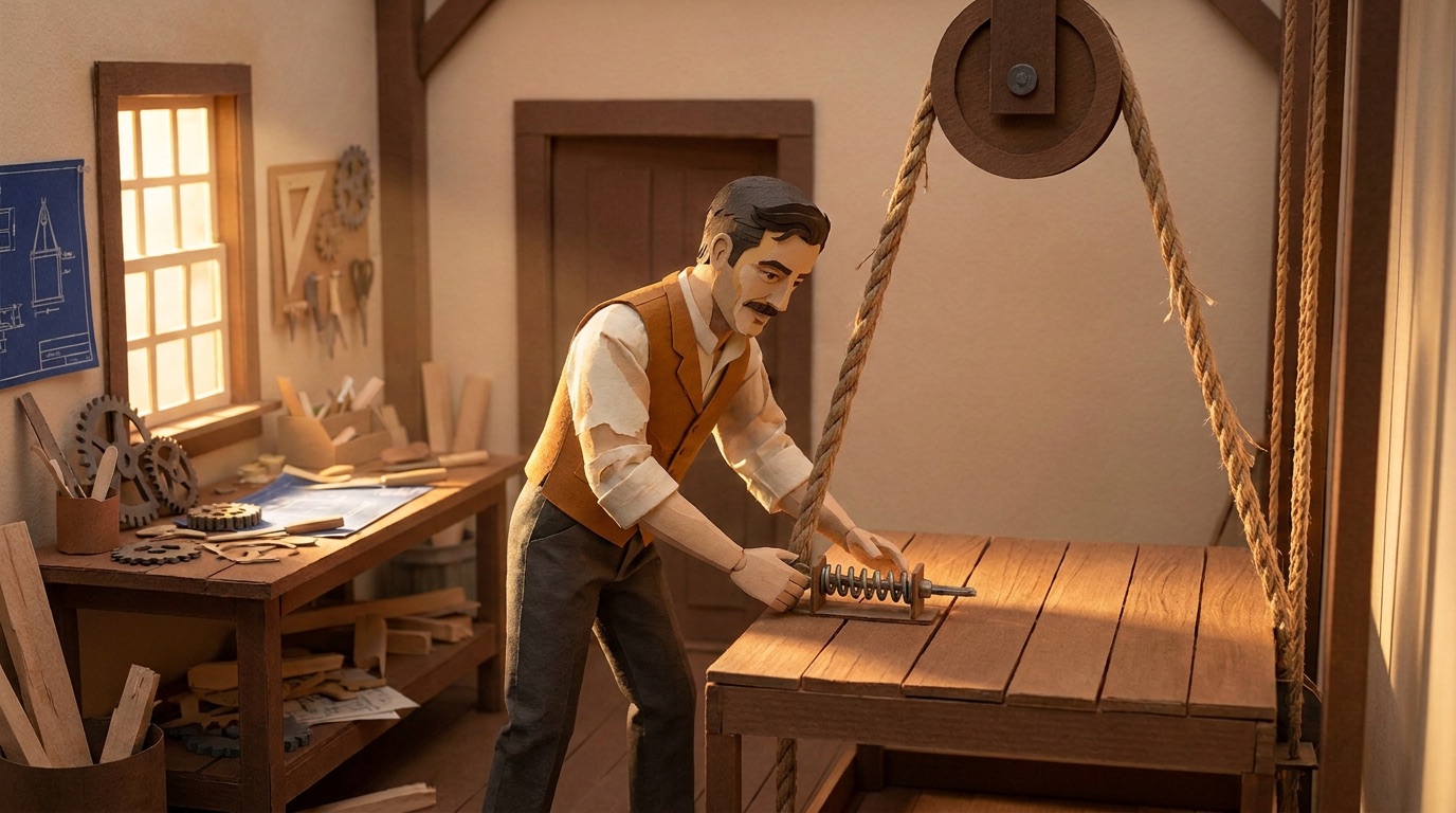 The same scene two key frame corrected to match the Character element: moustache, rust vest and grey trousers