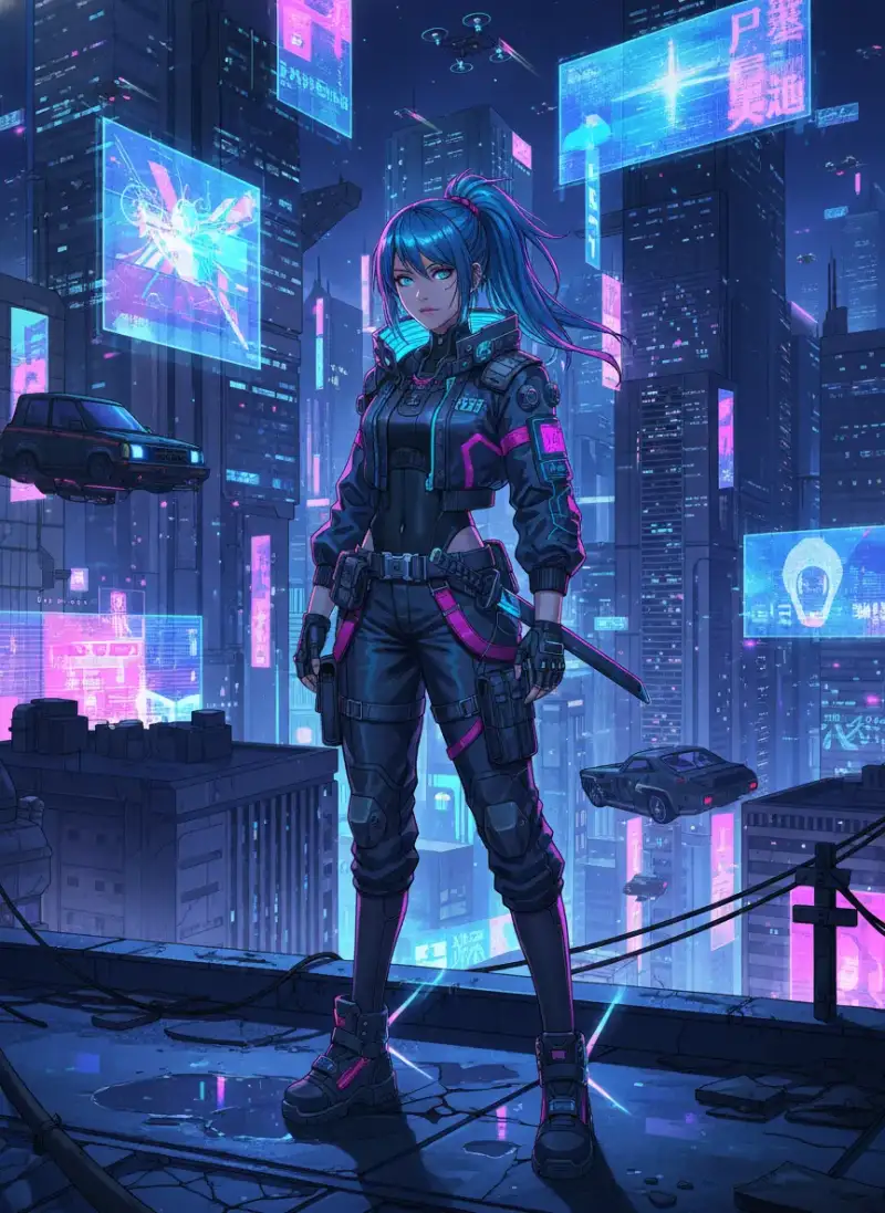 Cyberpunk warrior in a neon city generated by Flux 2 Pro