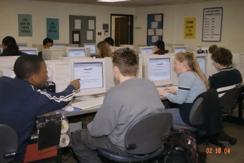 A team working together at a row of computers, generated by GPT Image 2