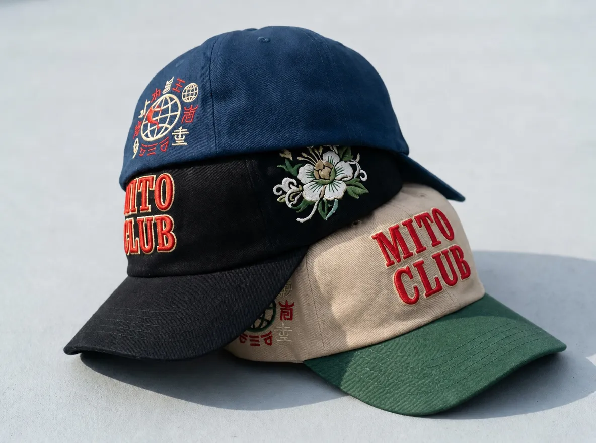 Embroidered cap with raised stitch detail by Grok Imagine