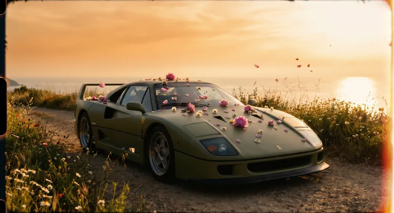 An unofficial concept film reframing automotive desire around an olive-green Ferrari F40