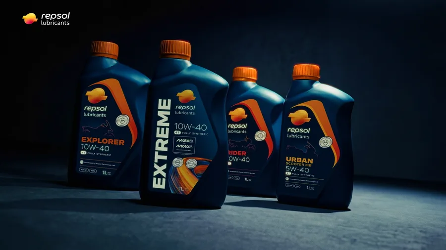 Studio shot of the Repsol Lubricants Extreme, Explorer, Urban, and Rider product line
